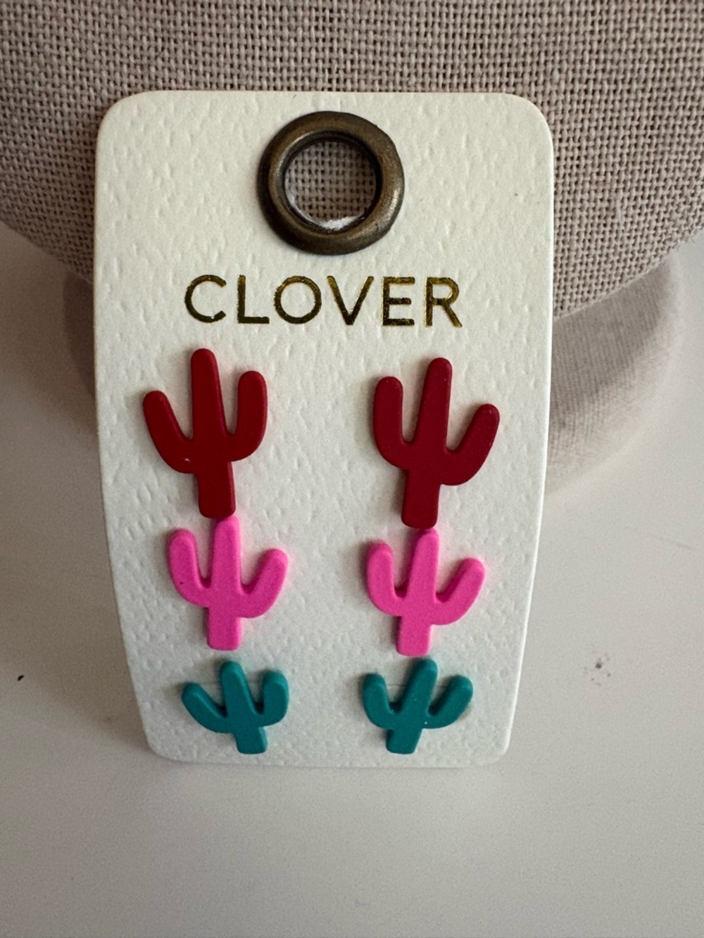 Clover Kids Cactus Stud Earring Set - Red, Pink & Teal